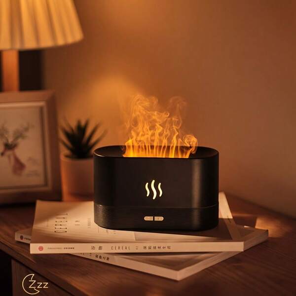 OBOVAY Realistic Flame Humidifier Essential Oil Diffuser With Night Light, Suitable For Bedroom, Living Room, Home