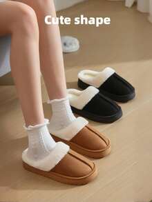 Soft Plush Lining Slippers, Cozy Winter Home Shoes, Soft Flat-Bottomed Slippers, Warm Bedroom Slippers, Couple's Home Shoes, Couple's Slippers, Neutral-Toned Casual Slippers - Brown - View 4