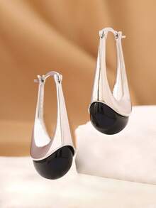 1 Pair U-Shaped Amber Resin Earrings, Suitable For Daily Commute, Holidays And Gifts