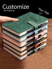 个性化激光定制，复古A5皮革装订笔记本，配有个性化软封面和书签 - 经典PU皮革笔记本，配有个性化软封面和书签 - 适合商务会议、大学生、爱情日记，返校季完美之选