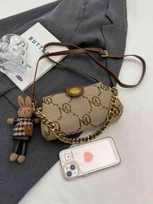 This Fashionable New Women's Square Handbag Features A Printed Pattern Design, With A Unique Strap And Pendant Decoration, As Well As An Adjustable Long Shoulder Strap. It Is Very Suitable For Daily Shopping, Commuting, And Vacation Occasions. - Khaki - View 7