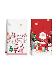 2 piezas Paños de cocina con estampado de Papá Noel, decoración navideña, regalo de Navidad, súper suaves y muy absorbentes, paños de cocina para cocinar, hornear, té, lavar, toallas de mano, decoración de cocina, regalo para vecinos, mamá, cumpleaños, regalo de inauguración de casa para amigos, accesorios de cocina, decoraciones, artículos de primera necesidad para el hogar