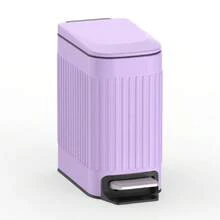 Slim Bathroom Trash Can With Lid Soft Close, 6 Liter/1.6 Gallon Stainless Steel Small Garbage Can With Removable Inner Bucket, Step Pedal, Slim Wastebasket For Toilet, Office, Bedroom, Purple - 紫色 - 查看 1