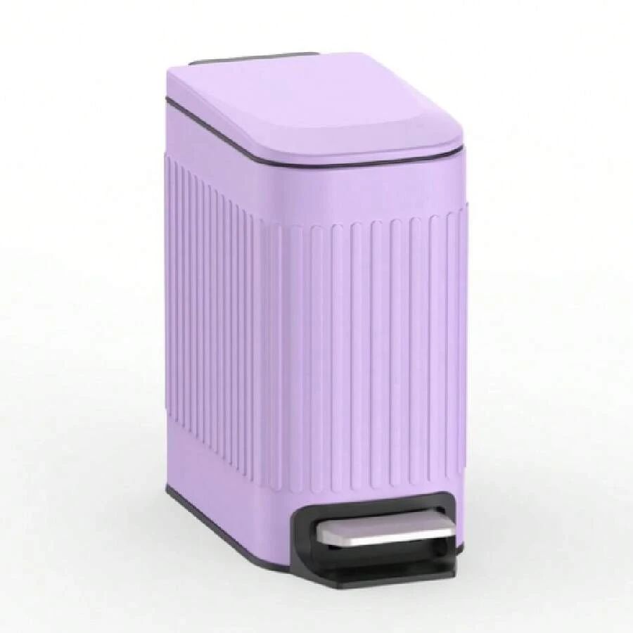 Slim Bathroom Trash Can With Lid Soft Close, 6 Liter/1.6 Gallon Stainless Steel Small Garbage Can With Removable Inner Bucket, Step Pedal, Slim Wastebasket For Toilet, Office, Bedroom, Purple - 紫色 - 查看 1