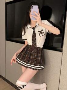 Sexy Lingerie Sexy Student Outfit JK Ultra Short Plaid Skirt Female Passionate Internet Celebrity Uniform Set - 白色 - 查看 5