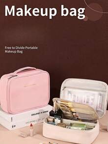 New Popular Large-Capacity Waterproof PU Leather Cosmetic Bag With Detachable Makeup Tool Storage Bag, Portable Toiletry Bag, Portable Travel Toiletries And Skin Care Product Storage Bag, Fashionable Multi-Functional High-End Travel Cosmetic Bag Large-Capacity Women's Cosmetic Bag, Suitable For Women, Wife, Mother, Aunt, Bridal Gifts, Holiday Gifts