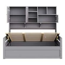 Multifunktionales Schlafsofa 90x200 cm, Einzelbett mit Stauraum über dem Kopfteil, Hydraulisches Bettgestell, Kiefernholz, Ideal für Jugendliche und kleine Räume