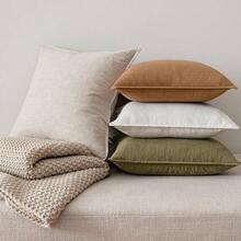 Neutral Linen Pillow Covers Pack Of 4 Decorative Natural Solid Throw Pillow Covers Soft Accent Boho Farmhouse Couch Pillowcases Modern Home Decors Living Room Bed Sofa 18x18 Inch - 18 英吋 x 18 英吋(4 包)+ 棕色 - 查看 7