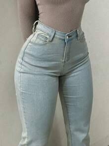 Personality Fashion Retro Casual Elegant Style Women's Denim Tight Stretch Flared Pants Versatile - 復古藍 - 查看 3