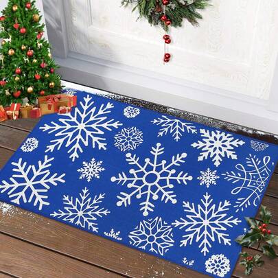 Hodeffior Christmas Doormat, 40x60cm/50x80cm Red Indoor Floor Mat, Washable Door Mat For Entryway Kitchen Bedroom Xmas Decorative Doormat, Anti Slip Printed Snowflakes Blue Mat