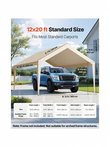 12x20 Ft UV-Resistant Carport Canopy Cover - Frame Not Included - Beige1 - View 2