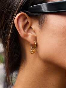 1 Pair Stainless Steel Waterproof Non-Fading Fashion Minimalist Gold & Silver Pig Nose Heart Hoop Earrings, Suitable For Women's Daily Wear - Heart Pig Nose - View 1