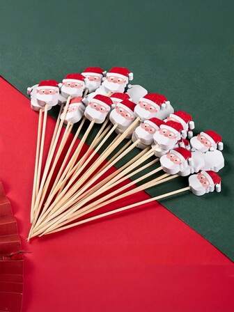 100 件圣诞老人一次性水果签，适用于节日派对、甜点、蛋糕、鸡尾酒和其他节日饮料配件、有趣的节日装饰、耐用的装饰