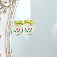 1 Pair Dopamine Color Cream Yellow Bow Earrings, Suitable For Women's Daily Wear