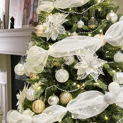 1卷香槟色缎带，DIY花环蝴蝶结缎带，礼品包装用品缎带，雪纺面料，适用于生日、婚礼、节日派对背景装饰，圣诞树装饰缎带，适合冬季家居装饰和节日庆典、节日派对、圣诞派对、节日装饰、派对礼物、趣味圣诞派对装饰、圣诞节、新年快乐、圣诞装饰，送给朋友的完美圣诞礼物，房间装饰，圣诞装饰，家居圣诞礼物，圣诞装饰