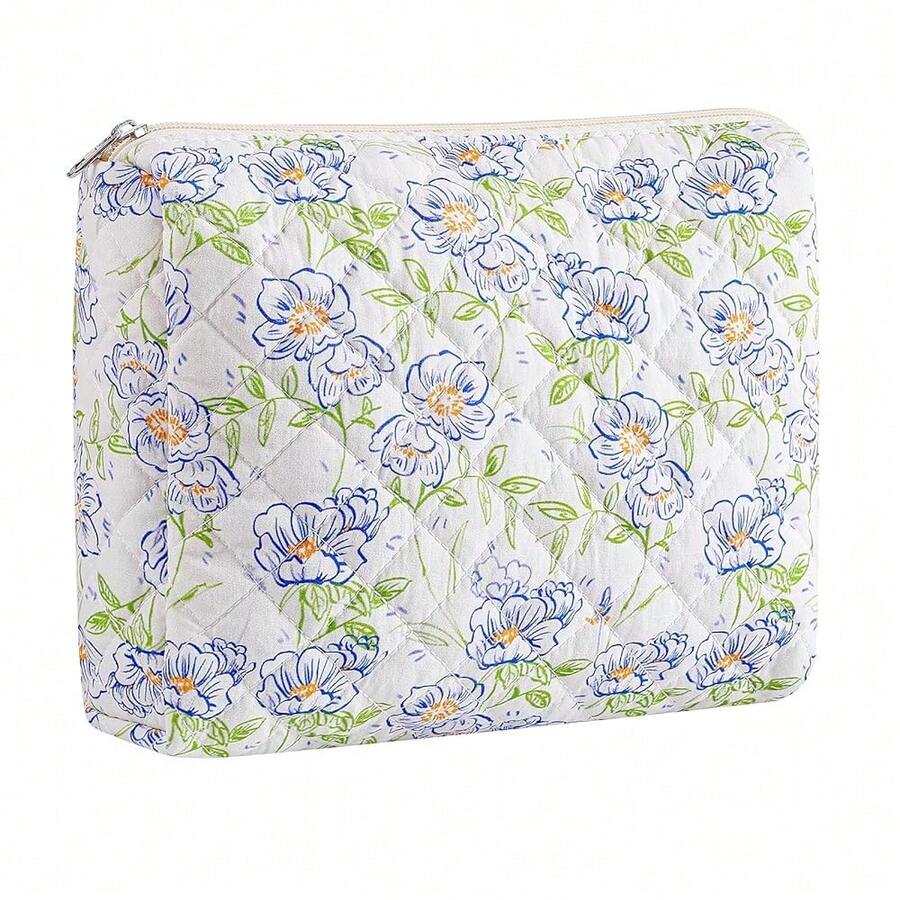 Makeup Bag Travel Cosmetic Bag For Women Girls, Zipper Make Up Pouch, Floral Flowers Toiletry Organizer Makeup, Portable Storage Bag, Cosmetic Travel Cloth Bag (L/Large Blue Flowers){"Color_name":"U8Large/LargeBlueFlowers"} - U8大/大藍色花朵 - 查看 1