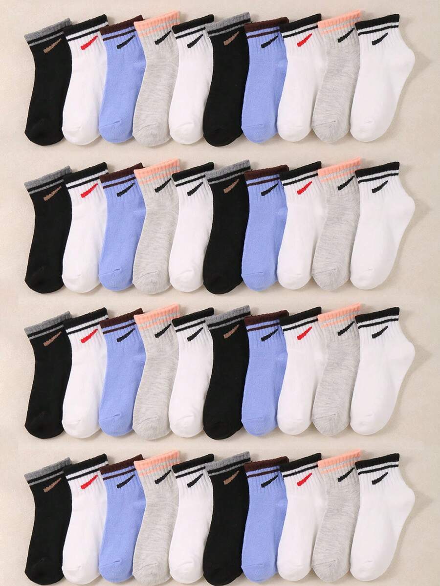 5/10 Pairs Random Solid Color Sports Trainer Socks For Children, Black To School Baby Boys Girls Socks, Multi-Color Infant Kids Socks, Newborn Essentials Baby Shower Decoration, Cute & Soft Socks For School Sports Travel Daily Wear