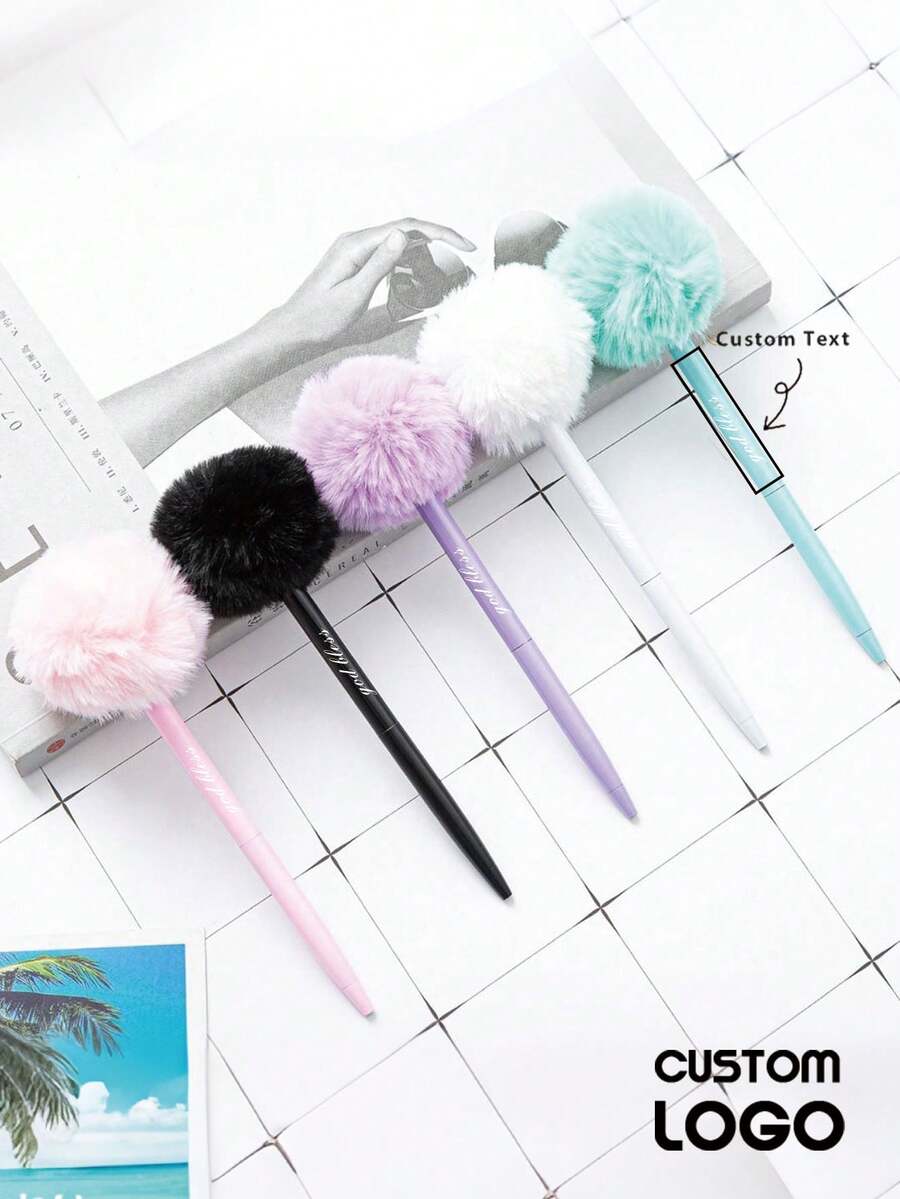 Cute Pom-Pom Ballpoint Pen, Laser Engraved Creative Metal Customized Cartoon Plush Pen, Office & Student Stationery,For School Supplies,Back To School - Multicolor - View 1