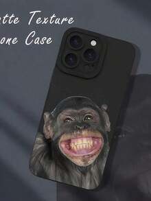 1 pieza Funda protectora de teléfono a prueba de golpes de cobertura total con estampado de mono sonriente de estilo unisex para iPhone17/iPhone17 Air/iPhone17 Pro/iPhone17 Pro Max/16 Pro Max/15 Pro Max/14 Pro Max/13 Pro Max/12 Pro Max/11 Pro Max - Negro - Ver 4