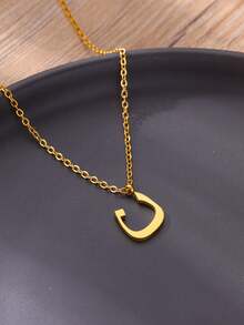 1件18K镀金不锈钢阿拉伯字母项链，女士时尚简约首饰礼品，穆斯林幸运护身符 - 金黃色 - 查看 6