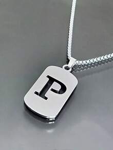 1 Piece Fashionable And Personalized Geometric Square Necklace With 26 English Letter Pendant Made Of Stainless Steel, Simple And Versatile Accessory Foromen And Men