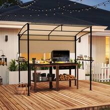 7.8 X 4.4 FT Grill Gazebo Outdoor Patio BBQ Canopy W/ Metal Shelves For Backyard - 米色和黑色 - 查看 9