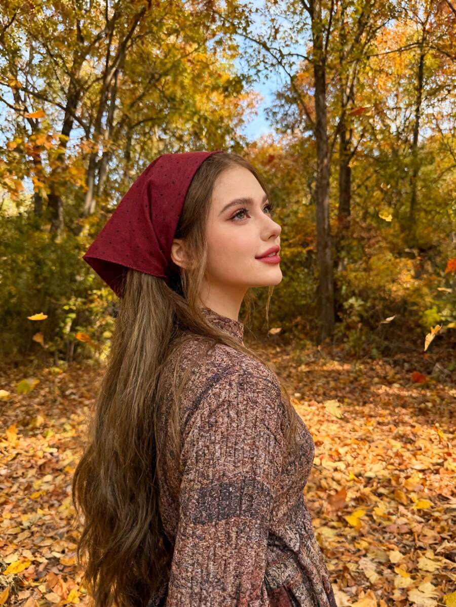 1 Băng đô thời trang cổ điển & thanh lịch dành cho nữ, Khăn bandana chấm bi đỏ, Phụ kiện tóc mùa đông, Băng đô ấm áp - Màu Đỏ Sâu - Xem 1