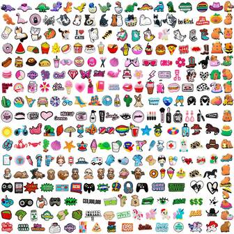 随机 10-100 件食物/动物/花朵/可爱卡通系列鞋饰，适用于木屐凉鞋，鞋饰，优质流行饰物，适合青少年、男士、女士和成人的绝佳礼物