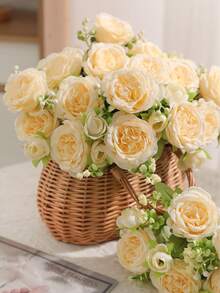 Einfache und elegante künstliche Blumen, gefälschte Pfingstrosen, künstliche Pfingstrosen, simulierter Rosenstrauß, grüne Pflanzen, Heimdekoration für Hochzeiten, Ornamente