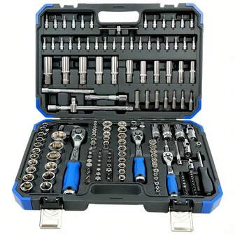 46件专业汽车维修工具套装，家居装修手动工具套装，汽车维修工具箱，送给父亲、男朋友、朋友的最佳礼物，套筒扳手套装，圣诞礼物