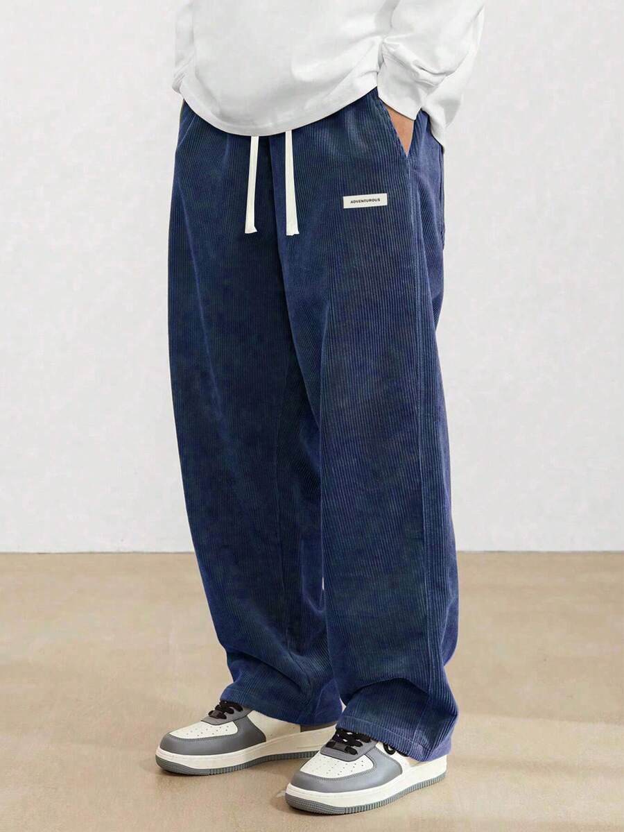 Vintage American Style Corduroy Straight Leg Pants, Casual Khaki Trousers For Men, Versatile & Fashionable, For Fall Winter - Navy Blue - View 1