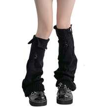 SherryDC Womens Y2k Knit Leg Warmers Harajuku Japanese Long Boot Socks Kawaii Lolita Winter Leg Cover{"Color_name":"900-Black"} - 多色2 - 查看 1