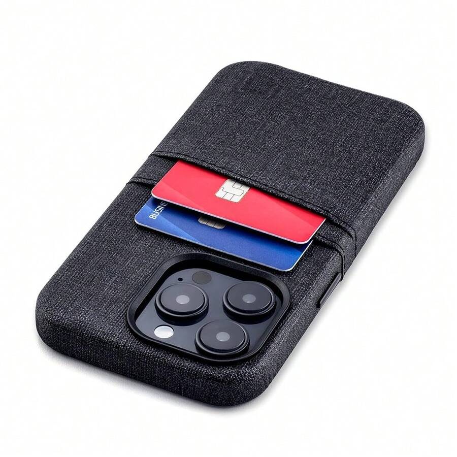 Card Case For 14 Pro With Built-In Metal Plate For Magnetic Mounting & 2 Card Holder Pockets: Luxe M2 Wallet, Canvas Style Synthetic Leather ( 14 Pro, Black){"Size_name":"14Pro","Color_name":"Black"} - 多色15 - 查看 1