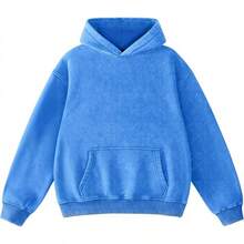 FAIABLE Mens Hoodies Oversized Unisex Wash Hoodie Heavyweight Fleece Vintage Cotton Sweatshirt Men Women Streetwear - 亮藍色 - 查看 11