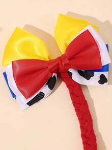 1 件装女童公主蝴蝶结发夹牛仔女孩风格印花蝴蝶结鳄鱼皮发夹，牛仔发饰，适合儿童金发