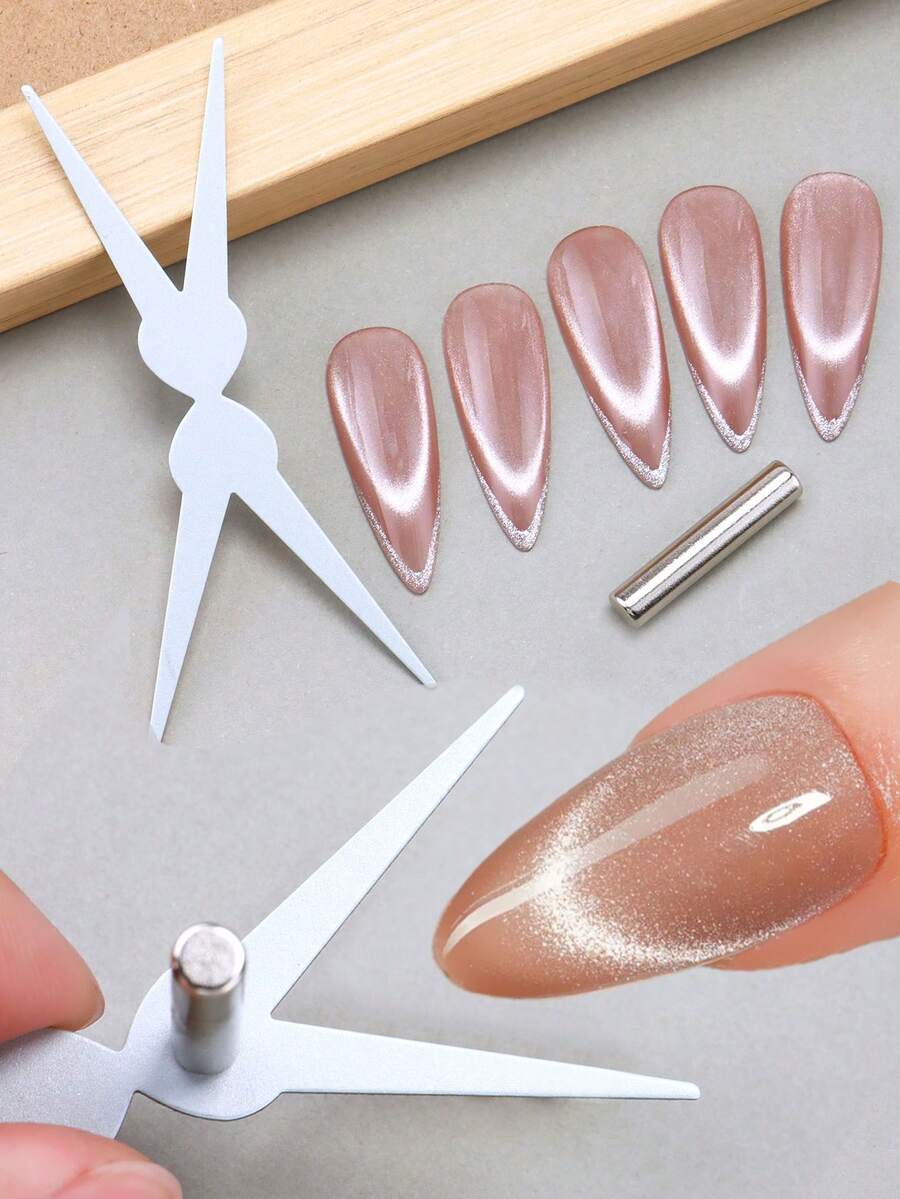 FULL BEAUTY 3D双头美甲贴纸，法式猫眼磁性效果，二合一磁性美甲贴纸，凝胶指甲油，美甲配件工具套装 - 彩色 - 查看 1