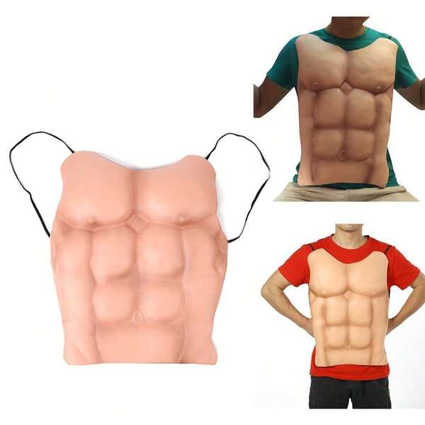 Adereços de Fantasia de Barriga Muscular Falsa Masculina, Modelador de Pele Abdominal e Peito Masculino, Cosplays Masculinos com Peito Muscular Falso