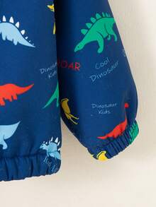 男童休闲恐龙印花拉链连帽羊毛夹克，适合秋冬季户外穿着 - 藍色 - 查看 7