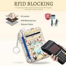 Chicken Rooster Credit Card Holder Small Wallet Women, Flowers Slim RFID Blocking Wallet Woman Keychain With Zipper Coin Pocket, Front Pocket Thin Travel Card Case With ID Window Ladies Gifts{"Color_name":"Chicken"} - 多色24 - 查看 5