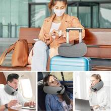 Almohada de Viaje en Negro - Memory Foam, Soporte Cervical, Transpirable, Funda Extraíble, con Mascarilla y Tapones, Plegable - Negro - Ver 8