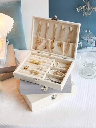 1 件大容量2层珠宝盒、浴室收纳盒、容器、珠宝整理器、橱柜收纳盒、项链、耳环、手镯、戒指珠宝盒、优雅法式风格、黄金珠宝盒、奢华多层可上锁珠宝收纳盒、抗氧化手镯、耳环、项链珠宝盒、多隔层多层戒指、手镯、吊坠珠宝整理器、珠宝手提盒