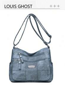 Simple Solid Color Shoulder Bag For Women, Lightweight Travel Sling Bag Large Capacity Wide Strap Crossbody Bags, Business Casual Multi-Compartment Commuting Square Bag, All-Match Satchel Purse For Outdoors Travel, Shoulder Bag For School