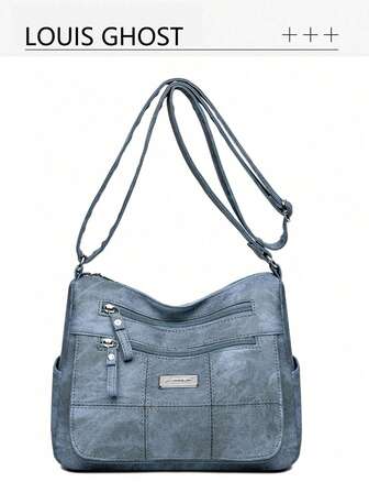 Simple Solid Color Shoulder Bag For Women, Lightweight Travel Sling Bag Large Capacity Wide Strap Crossbody Bags, Business Casual Multi-Compartment Commuting Square Bag, All-Match Satchel Purse For Outdoors Travel, Shoulder Bag For School