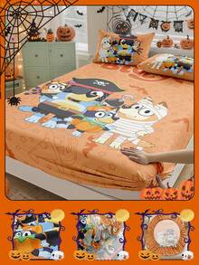 Bluey万圣节数码印花床单，Bluey床上用品，床垫保护套，床罩，床笠，秋季装饰，舒适家纺，透气防起球床垫保护套，柔软亲肤，卡通图案床罩装饰