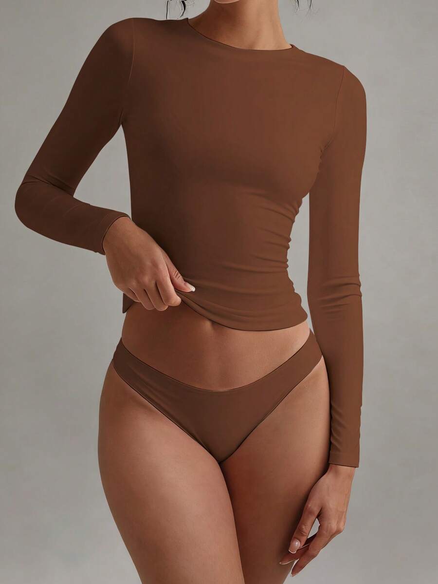 XLLAIS Fall Winter Outfits Spring Stretch Base Slim Top Women Casual Club Long Sleeved Red T-Shirt