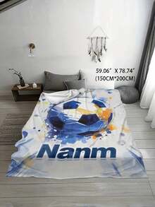 1pc Customized Name Blanket, Football Pattern Printed Flannel Blanket, Soft & Warm, Suitable For Napping, Sofa, Office, Bed, Camping, Versatile Gift Blanket, All Seasons, Christmas Gift - 280g Fabric - Multicolor - View 4