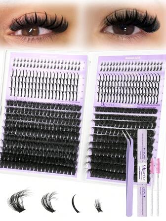 590Pcs D Curl DIY Lash Extension Kit 100D+150D Volume Lash Clusters With Spikes Lash Extension Kit Bottom Lashes Wispy Cluster Eyelash Extensions Kit With Lash Bond And Seal Tweezer Brush Easy To Apply