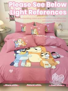 Bluey 布鲁伊2/3件套床上用品套装，布鲁伊床上用品，舒适透气，亲肤，卡通风格被套套装，柔软抗起球，可爱家纺，布鲁伊房间装饰，包含被套和枕套（不含被芯），适用于单人床、双人床、大号床、特大号床，四季皆宜。 - 彩色 - 查看 7