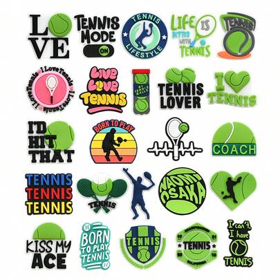 24 de bucăți de pandantive pentru pantofi din seria Tennis, pentru decorarea pantofilor DIY, calitate premium, accesorii pentru pandantive populare, sandale cu bule, decorațiuni pentru pantofi din PVC, accesorii pentru genți de plajă, cadou excelent pentru adolescenți, bărbați, femei și adulți