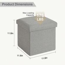 Storage Ottoman, 11.8'' Folding Footstools, Multipurpose Foot Rest Stool, Foldable Linen Fabric Ottomans, Small Square Ottoman